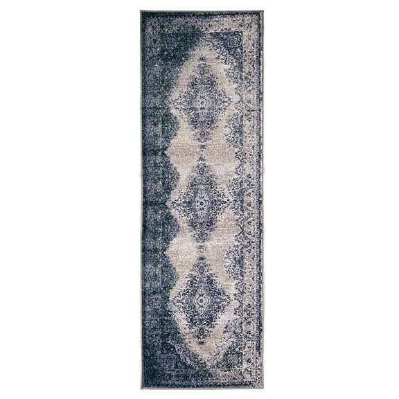 Traditional Oriental Vintage Medallion Non Slip Indoor Runner Rug, Gray, 2' 7" x 8'