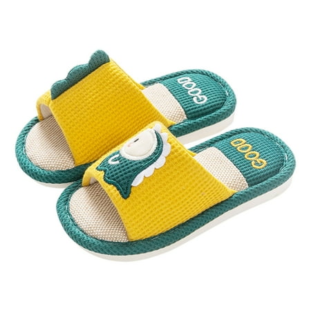 

nsendm Cartoon Dinosaur Pattern House Slippers For Toddler Open Toe Cotton Linen Comfort Indoor Home Fuzzy Kitty Slippers Kids Shoes B 9 Years