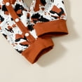 thumbnail image 5 of Infant Baby Girls Clothes Baby Girls One-piece Romper Long Sleeve Button Closure Romper Headband Hat 3pcs Set Brown 6-12 Months, 5 of 9