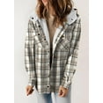 thumbnail image 2 of Womens Plaid Shacket Jacket Long Sleeve Button Down Fleece Hooded Jackets Warm Coat, 2 of 6