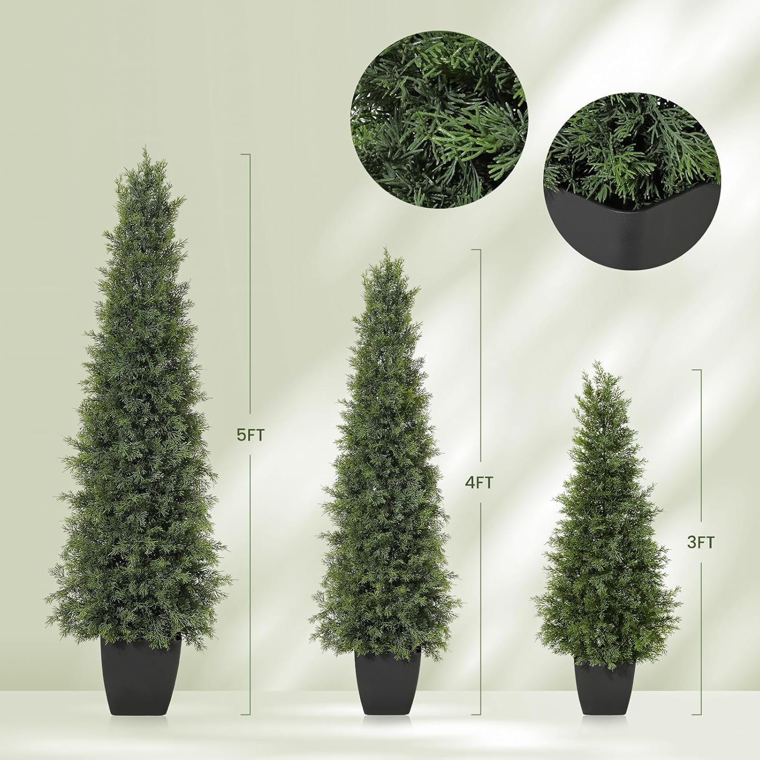 2 Pack Artificial Cedar Topiary Trees, 3ft UV Protection Fake Bushes for Front Door Decor, Maintenance Free Faux Cedar Plants for Home Outdoor & Indoor Decor