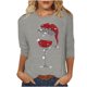 thumbnail image 1 of Puntoco Camiseta de mujer con cuello redondo, manga 3/4 y estampado navideño, jersey de cuello redondo, camiseta de manga larga con cuello redondo, 1 of 3