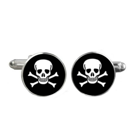 Cross Bone and Skull Cufflinks Silvertone Anti-Tarnish Skull Head Jewelry, CL-17