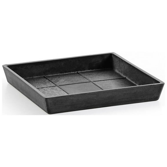 Ecopots Square Plastic Modern In/Outdoor Planter Flower Pot Saucer, Dark Grey, 7"