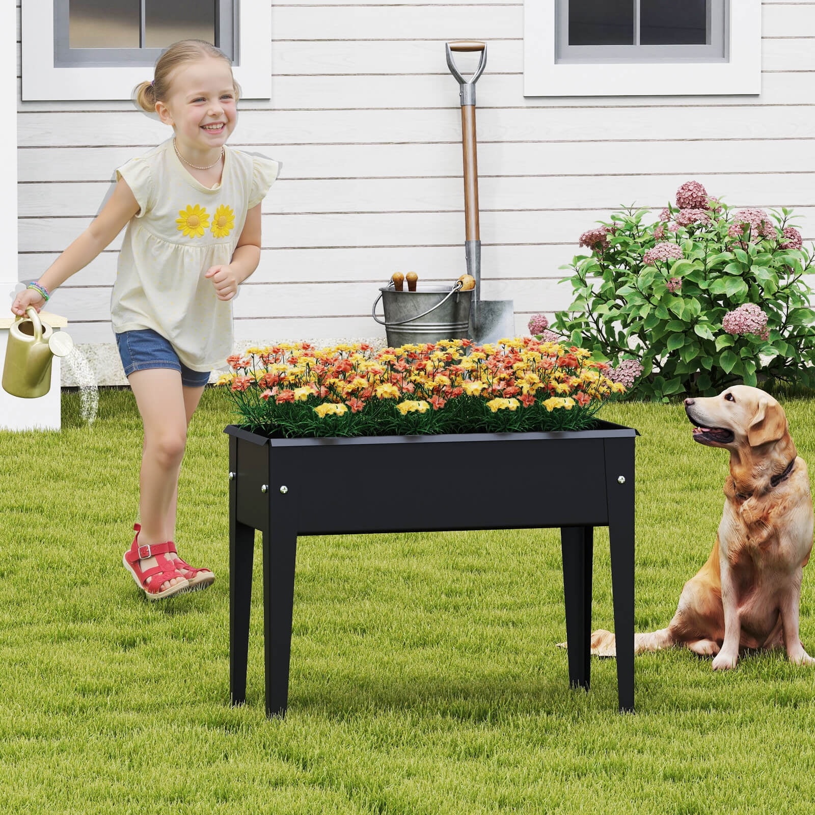 Costway 1 PCS Raised Garden Bed Elevated Metal Planter Box with Legs Drainage Holes Gardening Box