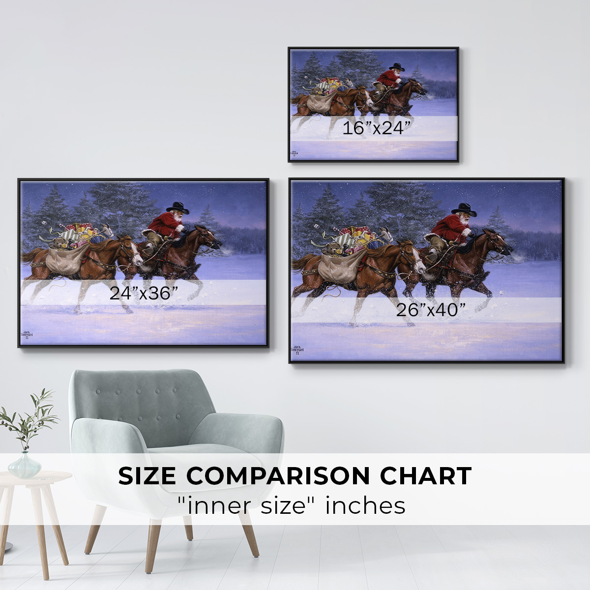 Christmas Rush - Framed Gallery Wrapped Holiday Canvas - 25 x 37 - Black Frame