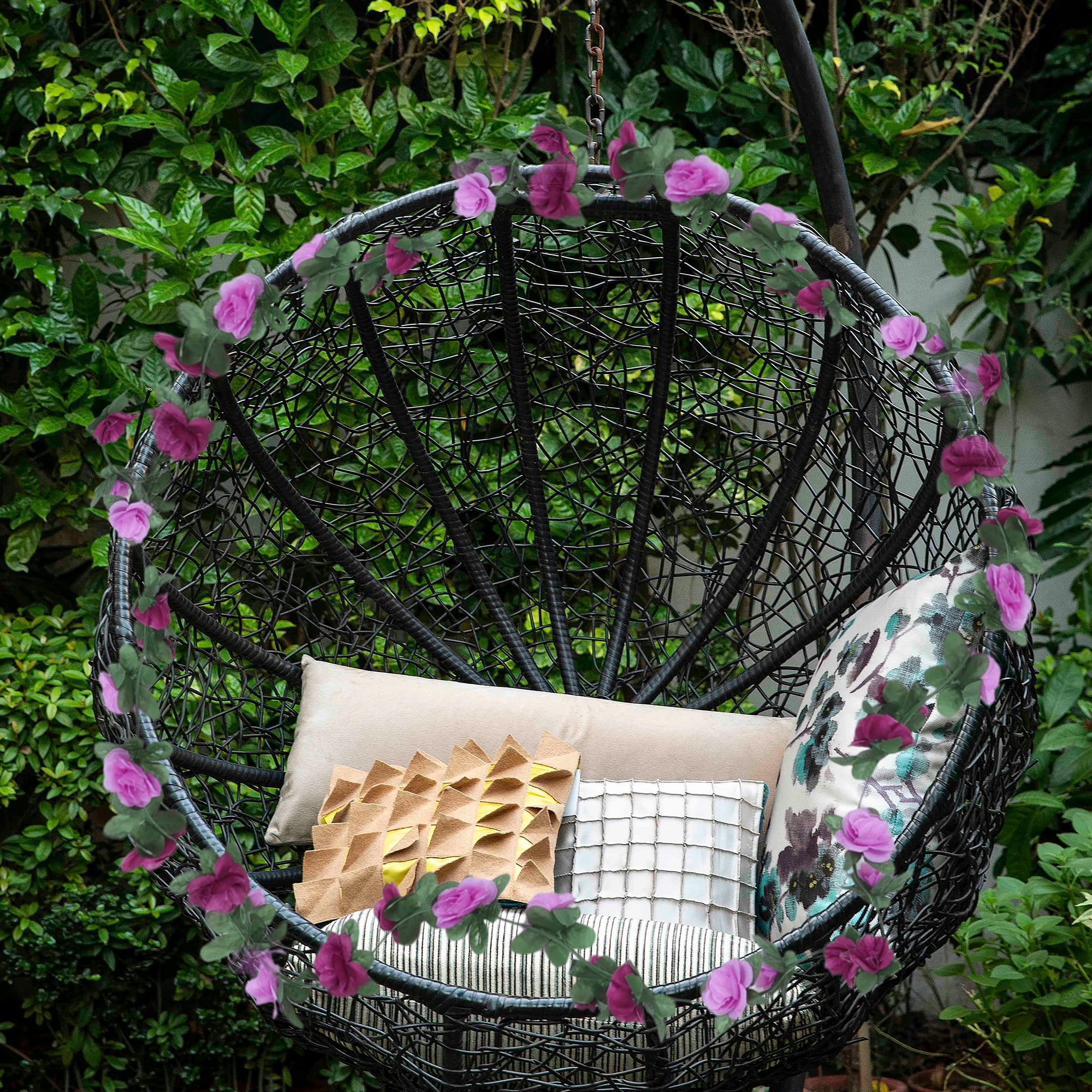Unique Bargains 4pcs Artificial Flowers Hanging Vine 86.61" Plastic Garland Purple
