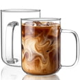thumbnail image 1 of Juego de 2 tazas de vidrio BWODYAY de 600 ml para café y té helado, transparentes, 1 of 7