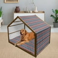 thumbnail image 2 of Nordic Pet House, Traditional Knitting Motif with Retro Style Floral Old Fashion Image, Outdoor & Indoor Portable Dog Kennel with Pillow and Cover, 5 Sizes, Dark Blue Coconut, by Ambesonne, 2 of 4