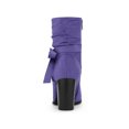 thumbnail image 4 of BLISSFUL STEP Women's Slouch Boots Ankle-High Block Heel Bow Decor Boots Dark Purple 8.5, 4 of 7
