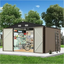Luku 8x8 Ft Outdoor Storage Shed, Brown Waterproof Garden Tool Shed with Reinforced Frame & Lockable Door