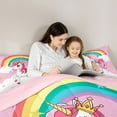 thumbnail image 4 of Manfei Kawaii Unicorn 7-Piece Bedding Comforter Set,Magic Cartoon Animal King Bedding Sets,Rainbow Stars Pattern Bed Sheets For Girl,Super Cozy Room Decor Reversible, 4 of 8