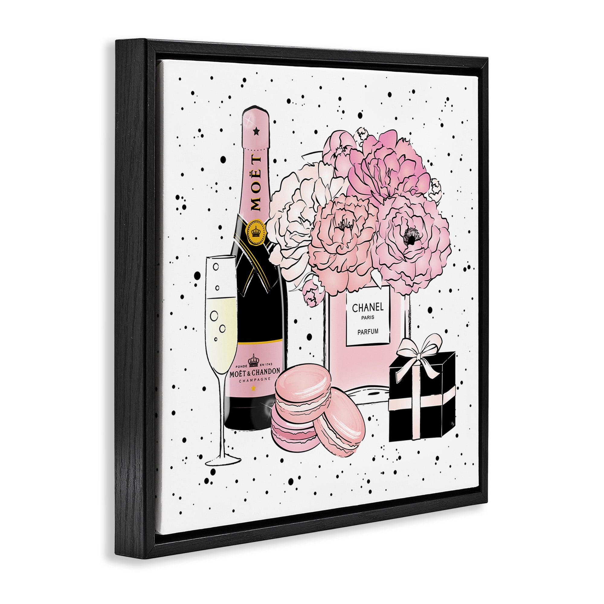 Stupell Industries Pink Glam Celebration Champagne Beauty & Fashion Painting Black Floater Framed Canvas Art Print Wall Art, 25 x 25