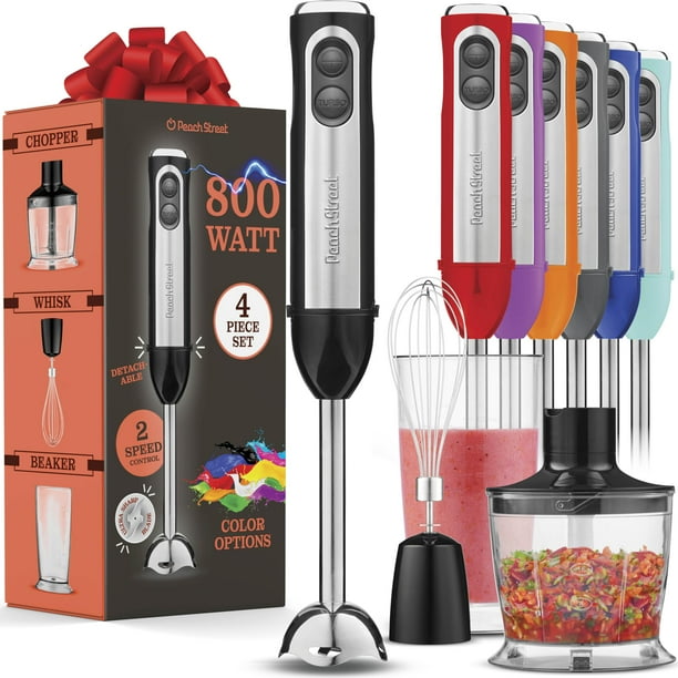 Juego de licuadora de inmersión multiusos, batidora de mano con potente motor de cobre de 800 W, alta velocidad, modo turbo, varilla de batidora de mano 3 en 1, cuchillas de acero inoxidable, batidor,