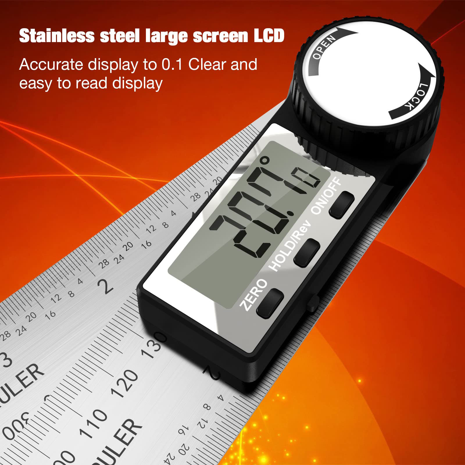 Digital Angle Finder Protractor, 2 In 1 Digital Protractor, Digital Protractor Stainless Steel Angle Measuring Tool with LCD Display, Button Measurement, Low Power Consumption with Automatic Shutdown