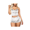 thumbnail image 1 of Women 2PCS Lingerie Set Slim Solid Sling Crop Top Short Elastic Band Pants, 1 of 9