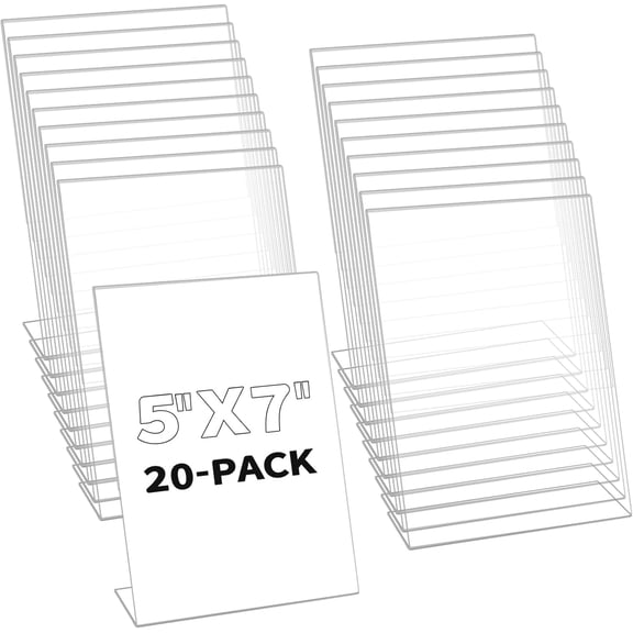 20 Pcs Acrylic Sign Holder,5 x 7 Inch Plastic Sign Holder,Slant Back Design Table Sign Holders,Clear Sign Holder Display Table Stand,Acrylic Display Stand for Office, Home, Restaurant