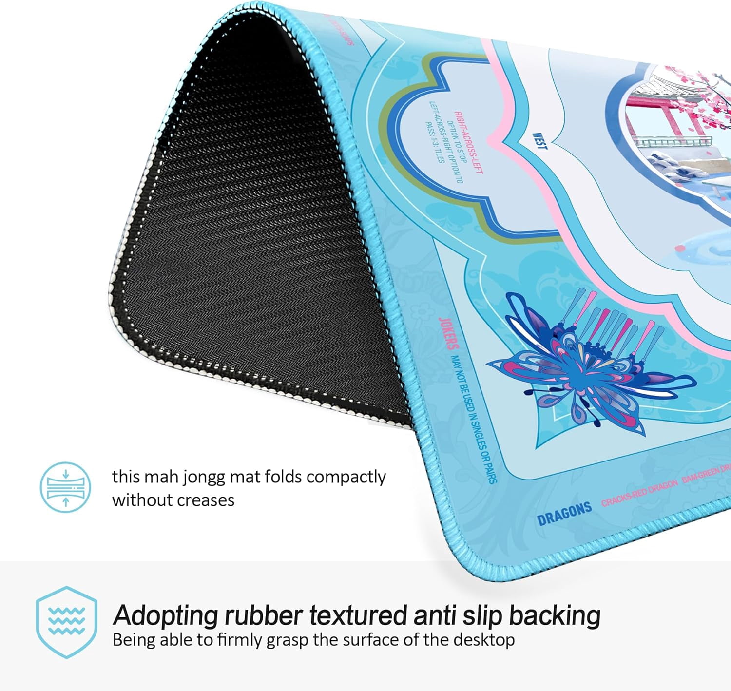 Mahjong Mat (32"x32") - Non-Slip, Quiet, Waterproof & Foldable Game Mat for American Mahjong(Blossom Stream)