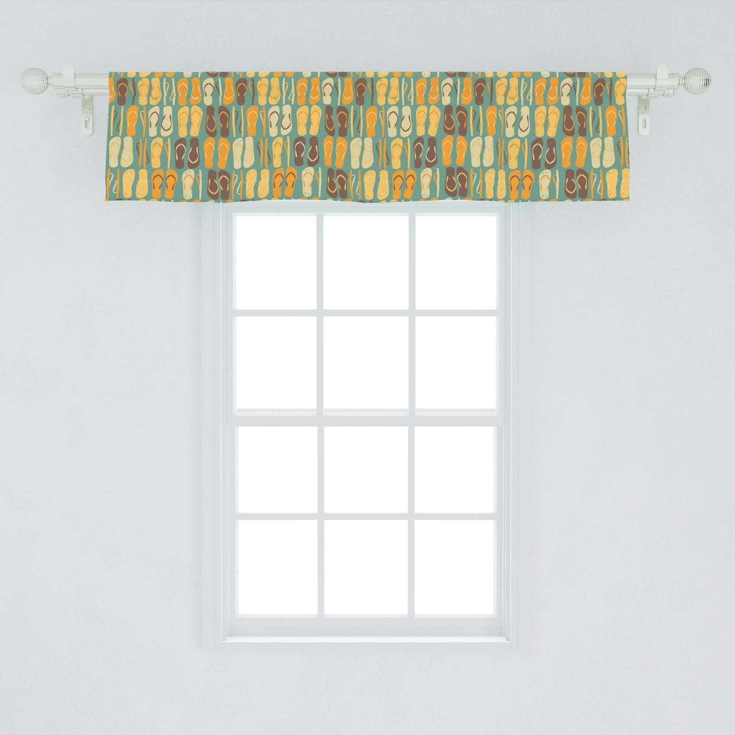 Beach Window Valance, Weathered Looking Pattern with Flip Flops Summer