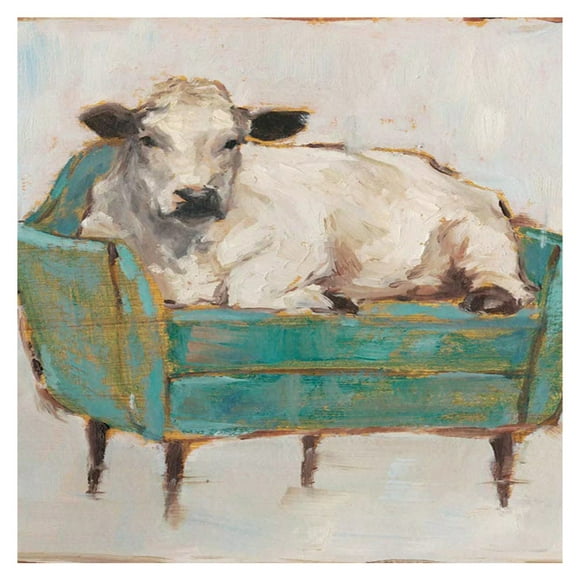 July Memor 20X20cm Peinture à l'Huile Sans Cadre par l'Image des Chiffres (Vache Couchée sur le Canapé S550)