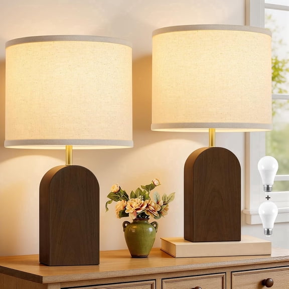 NATYSWAN Table Lamps Set of 2-19" Walnut Farmhouse Bedside Lamp with Adjustable Color Temperatures - Modern Rustic Nightstand Lamps for Bedroom Living Room Office,Bulbs Included