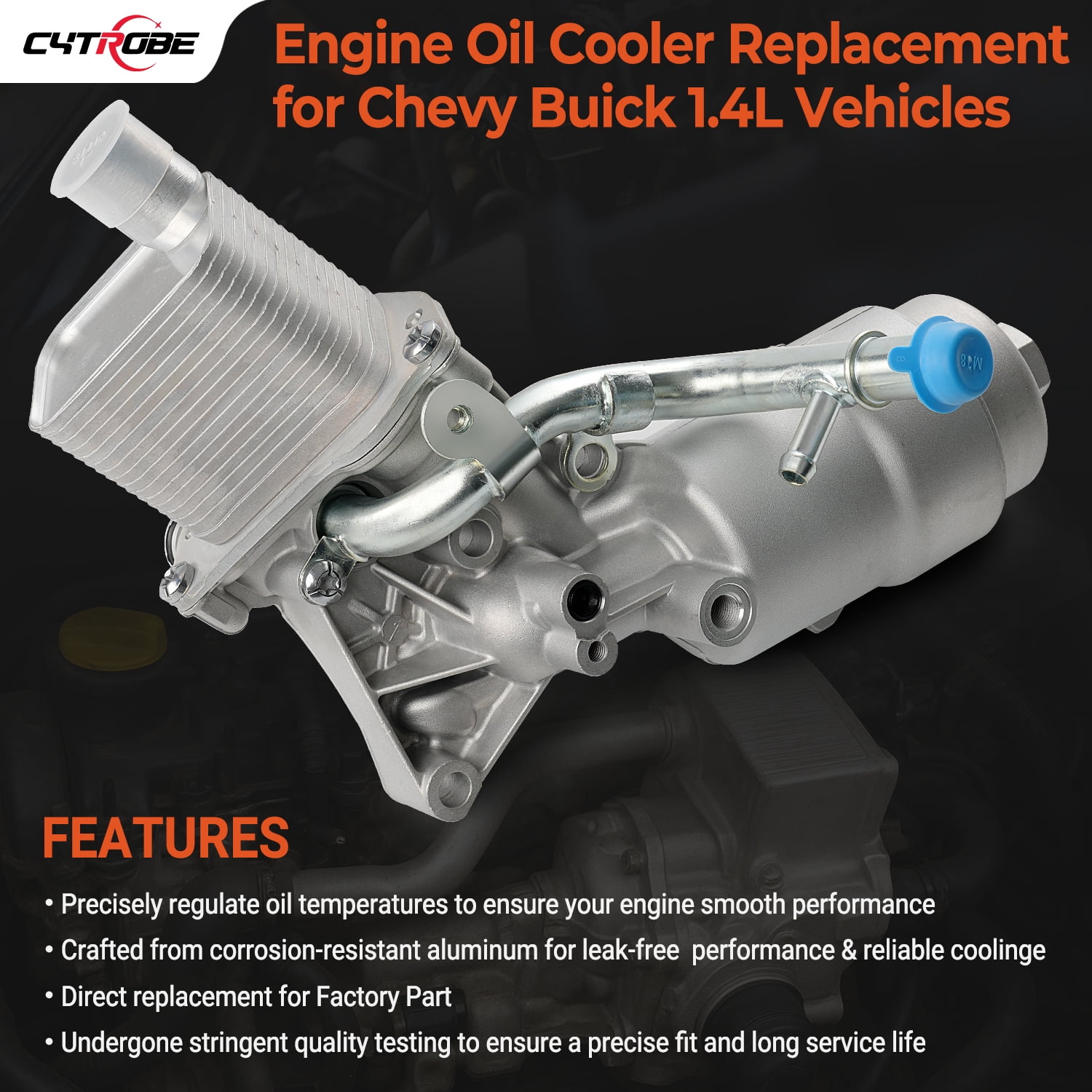 Engine Oil Cooler Filter Housing Assembly Adapter with Gasket, Filter Insert, Aluminum Cap Compatible with 1.4L Turbo 2011-2021 Chevy Cruze Sonic Trax Buick Encore Replace# 918-428 55566784