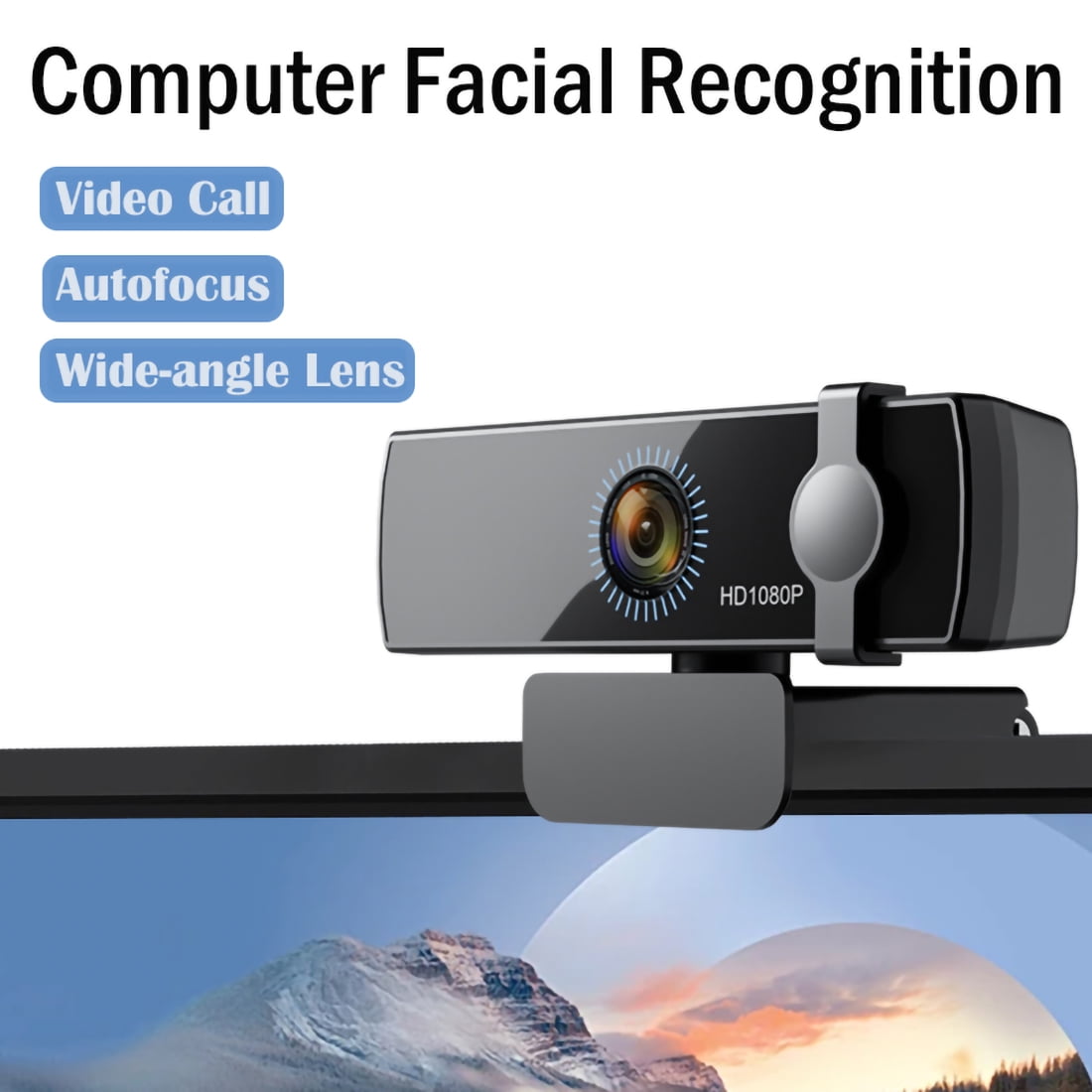 Facial Recognition Webcam for Windows 11/10, 1080P USB Computer Web Camera with Microphone, 120° Wide Angle View Webcam with Privacy Cover for PC/Laptop/Desktop Computer/Streaming