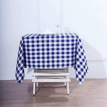 

BalsaCircle Navy Blue Patriotic Veterans Day 54 Square Tablecloth Gingham Checkered Polyester Washable 4th of July Linen