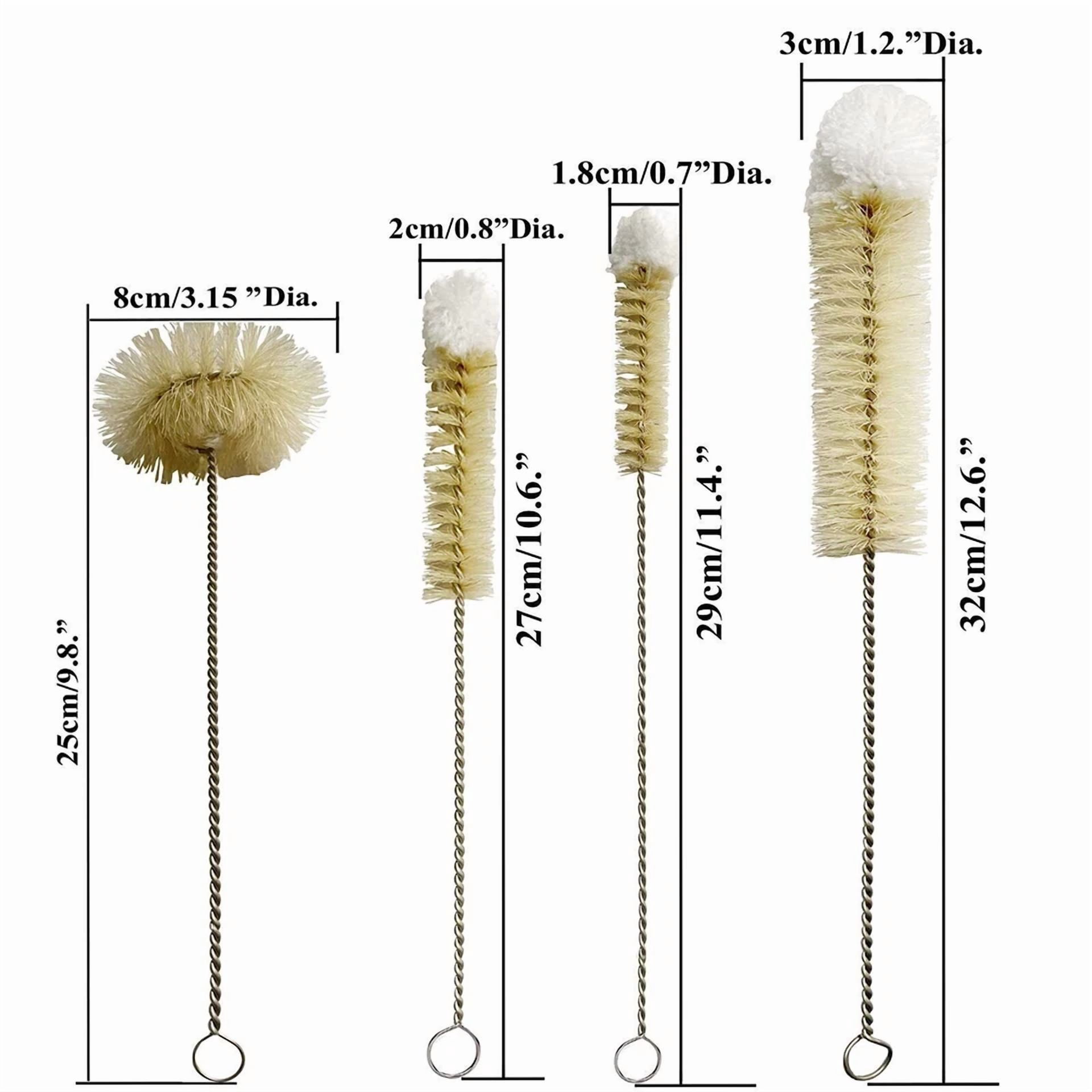 Stainless Steel Soda Bottle Cleaning Brush Set In Natural Boar Bristle Flexible