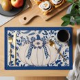 thumbnail image 2 of Blue Fall Pumpkins Placemats Set of 4, Thanksgiving Floral Botanical Foliage Washable Wipeable Table Mats for Dining Tables, Indoor Outdoor Kitchen Place Mats for Holiday Party Table Decor, 2 of 9