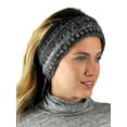thumbnail image 3 of C.C Cable Knit Fuzzy Lined Ear Warmer Ponytail Pony Headband, Confetti Ombre Dark Melange Gray, 3 of 3