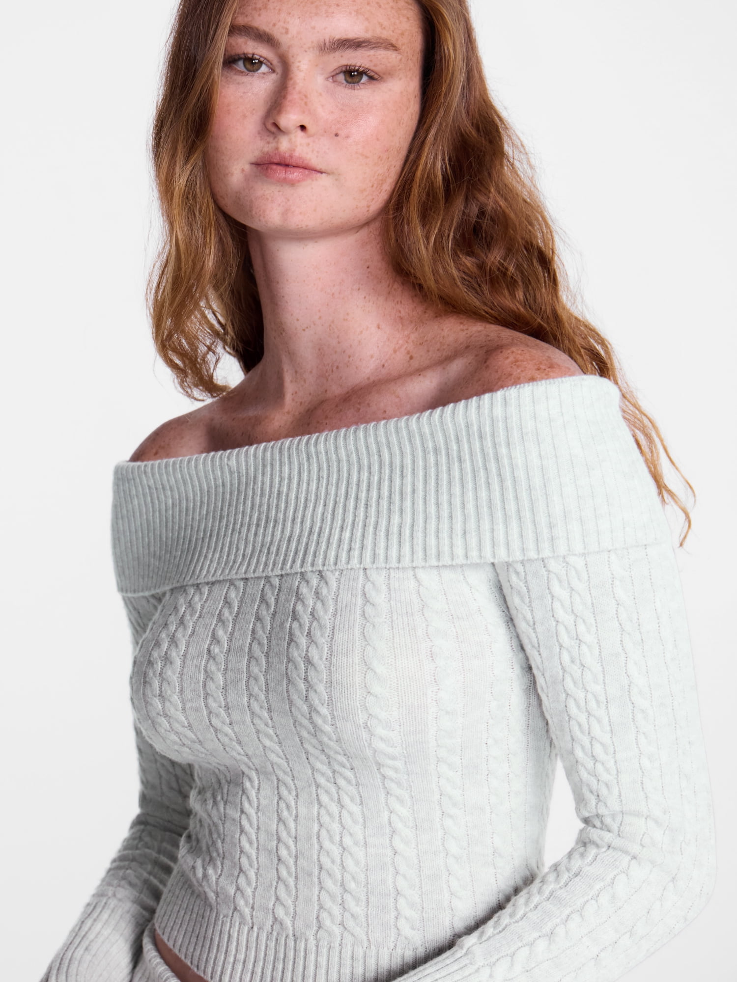 No Boundaries Cable Knit Off The Shoulder Sweater, Women's XXS-XXL