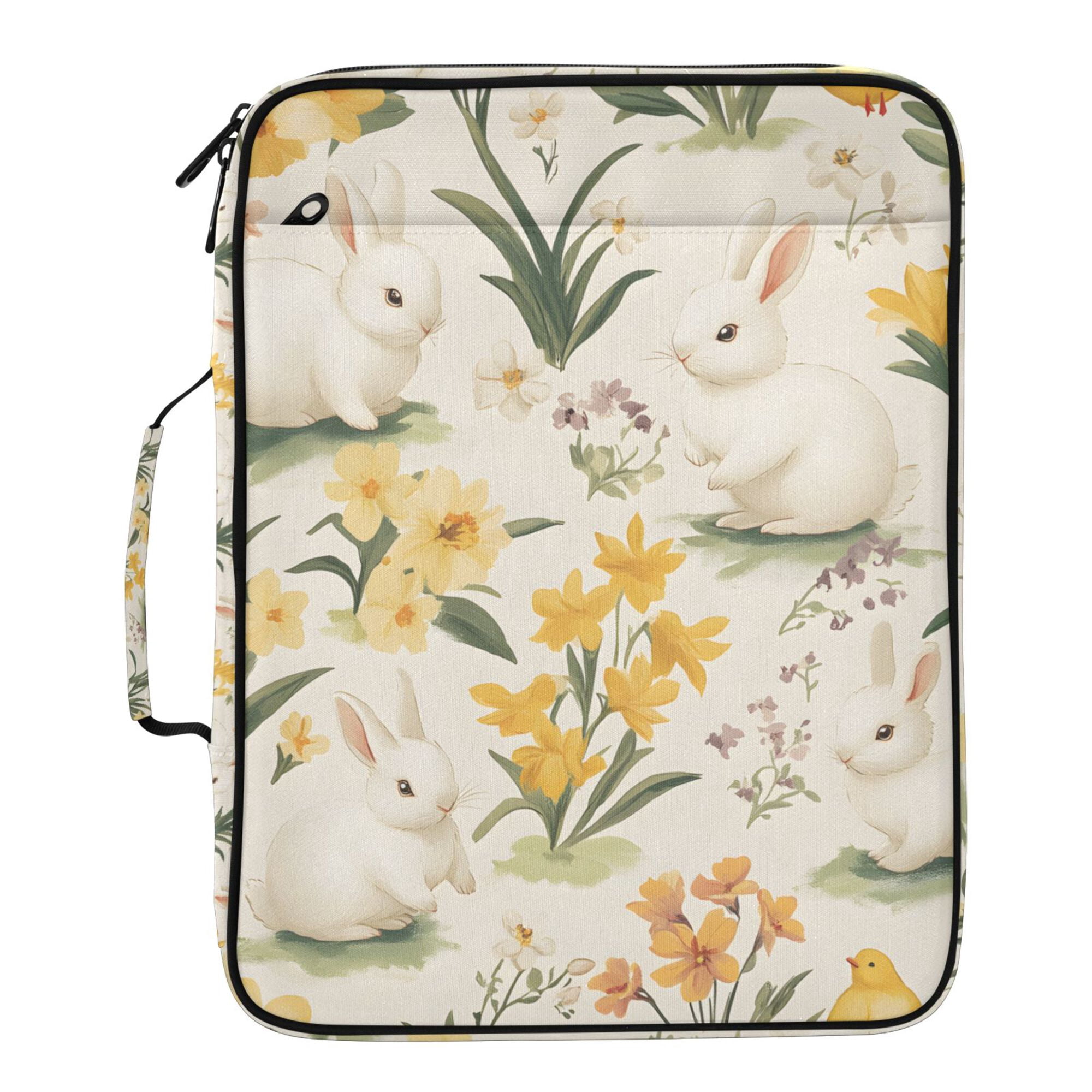 FORMRS Accordion File Folder A4 Size 7-Pocket Expanding Document Organizer Bag with 3 Ring Binder, White Rabbits