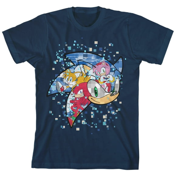Bioworld Sonic the Hedgehog Mosaic Modern Character Art Youth Navy Blue Short Sleeve Tee-S