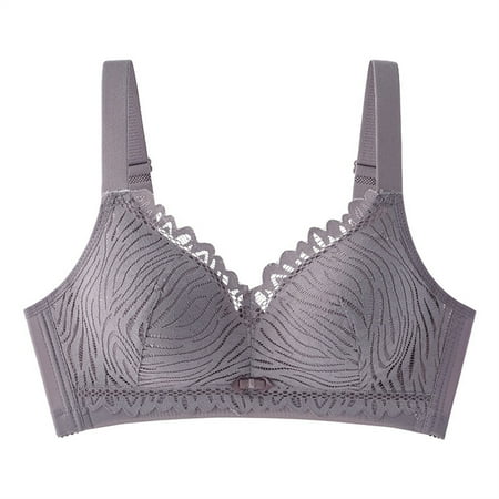 Fadeal Push Up Bra Woman Bra Gathered Shockproof Tube Top Wide Shoulder Strap Vest Back Underwear Lace Push Up Bras for Women Grey D