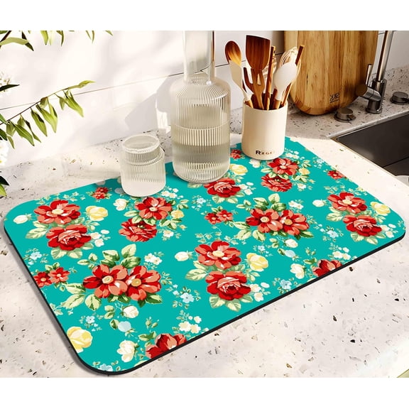 Dish Drying Mat for Kitchen Counter 20x12in Washable Quick Dish Drying Pad Rubber Backed Absorbent Draining Mat Fit Kitchen Counter,Bar,Under Sink,Dishes,Utensils,Dish Rack