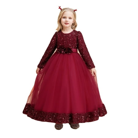 

QWERTYU Infant Baby Toddler Child Children Kids Fall Winter Dresses Sequins Dress Long Sleeve Sundress for Girl 5Y-11Y 120