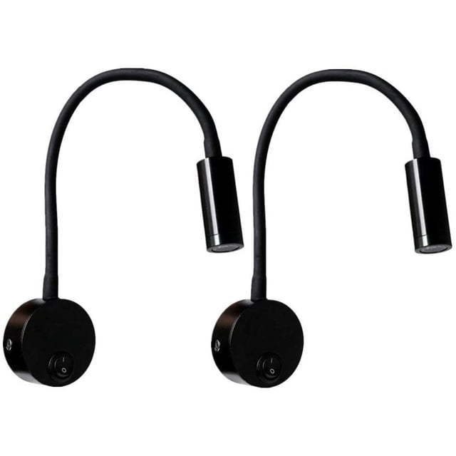 Lámpara de lectura de pared LED de 2 piezas, color negro, luz blanca cálida, lámpara de escritorio con diseño de protección ocular, lámpara de noche con interruptor