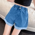 thumbnail image 4 of ATOGUTA Girls' School Denim Shorts Cute Summer Trendy Fashion Jean Shorts High Waist Straight Leg Clothes Jorts Size 3T-15, Blue, 4 of 5