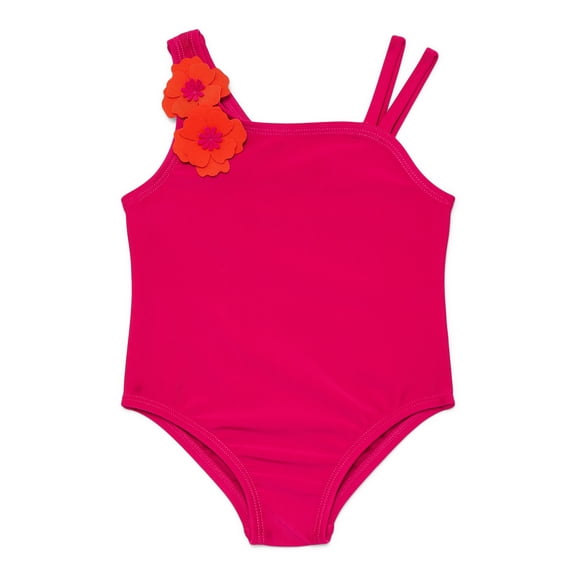 Wonder Nation Toddler Girls One Piece Swimsuit with Flower Appliques, Sizes 12M-5T