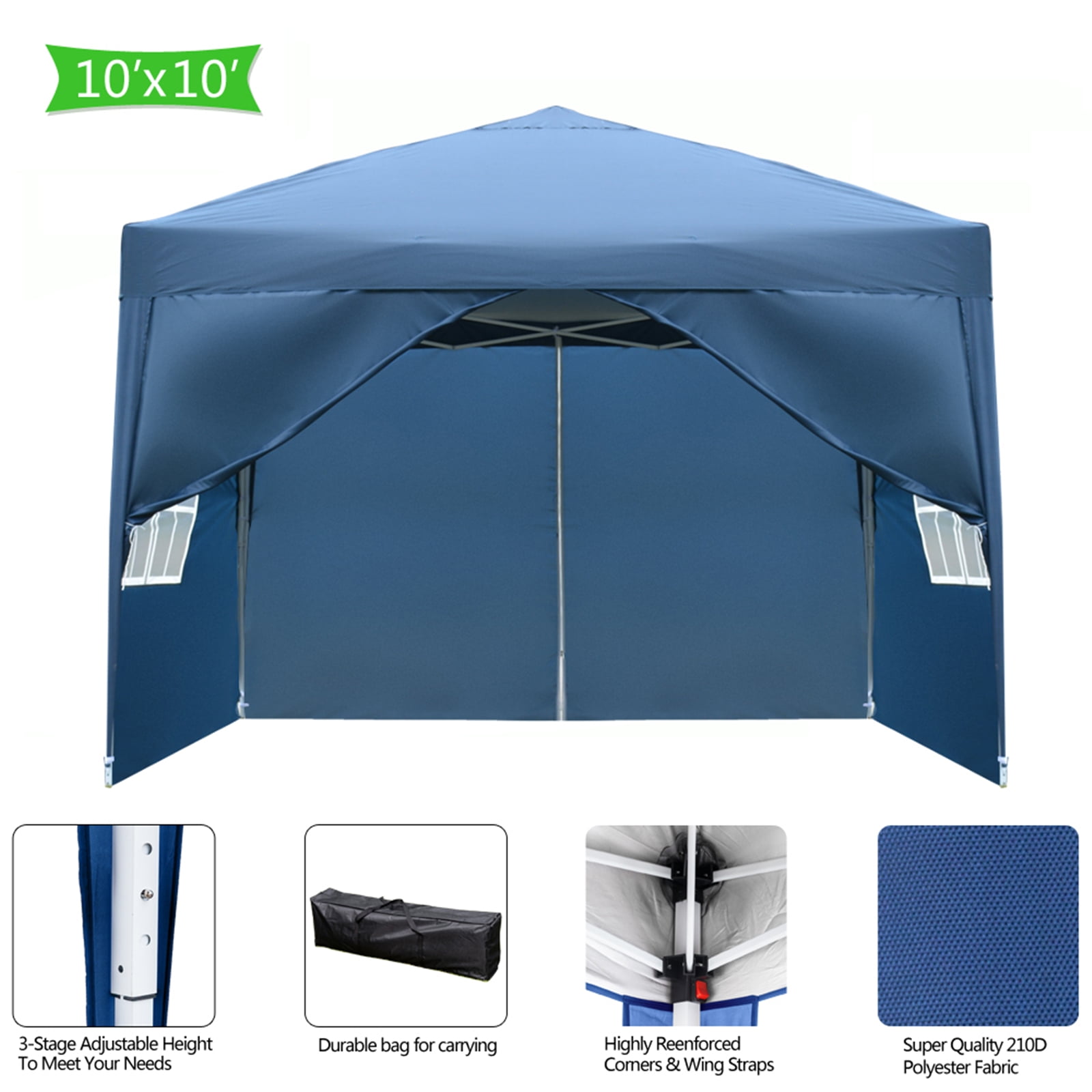 Kepooman 3 x 3m Pop Up Canopy, Portable Folding Instant Canopy Tent with Two Doors & Two Windows, Outdoor Sun Shelter, Blue, Four Sides Kepooman 3 x 3m Pop Up Canopy, Portable Folding Instant Canopy Tent with Two Doors & Two Windows, Outdoor Sun Shelter, Blue, Four Sides