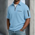 thumbnail image 2 of Domzest Mens Polo Shirt Big and Tall Quarter Zip Lapel Collar Short Sleeve T Shirt 2026 Casual Stylish Grid Textured Golf Shirt Light Blue M, 2 of 4
