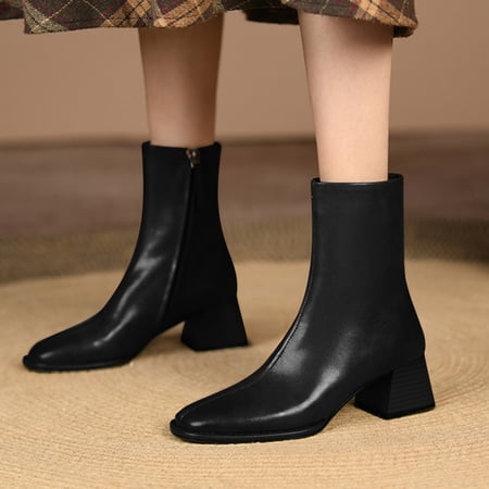 

NEGJ Fashion Autumn And Winter Women Ankle Boots Thick Heel Middle Heel Solid Color Side Zipper Comfortable