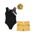 thumbnail image 3 of Doomiva Kids Girls Stylish Print Dance Unitards Sleeveless Color Block Bodysuit with Metallic Shorts Gold 4, 3 of 7