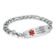 LinnaLove 8.5 in Interchangeable medical alert bracelets for men women Stainless steel lymphedema alert bracelets -no bp/iv/needles this arm