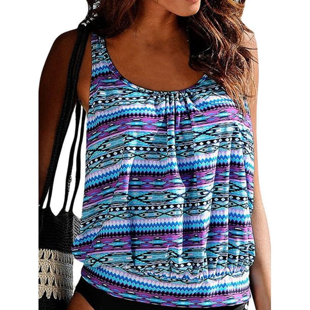 BIKINX Haut de Tankini Hauts de Maillot de Bain pour Femmes Modestes Contrôle du Ventre Hauts de Bain Grande Taille Haut de Maillot S-TTTG Sans Bas