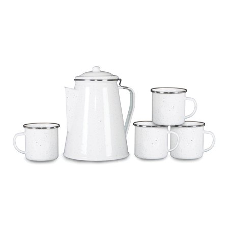 Stansport Enamel Percolator Coffee Pot & 4 Mug Set White - 11230-03  Coffee & Tea Serving Set
