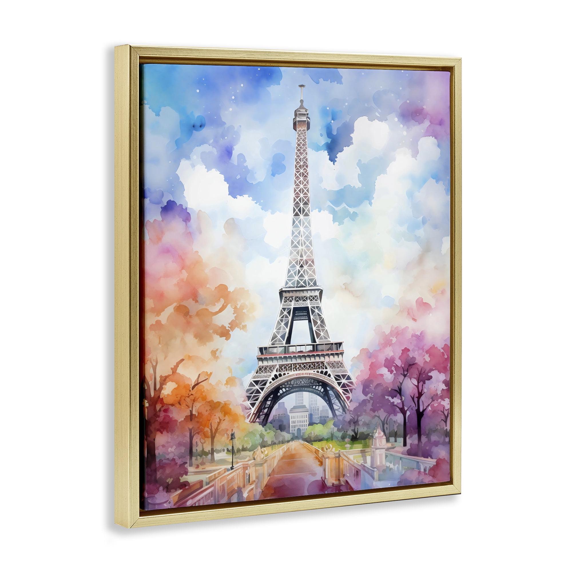 Stupell Industries Pastel Paris Springtime Tower Gold Framed Floater Canvas Wall Art, design by Creative Studio