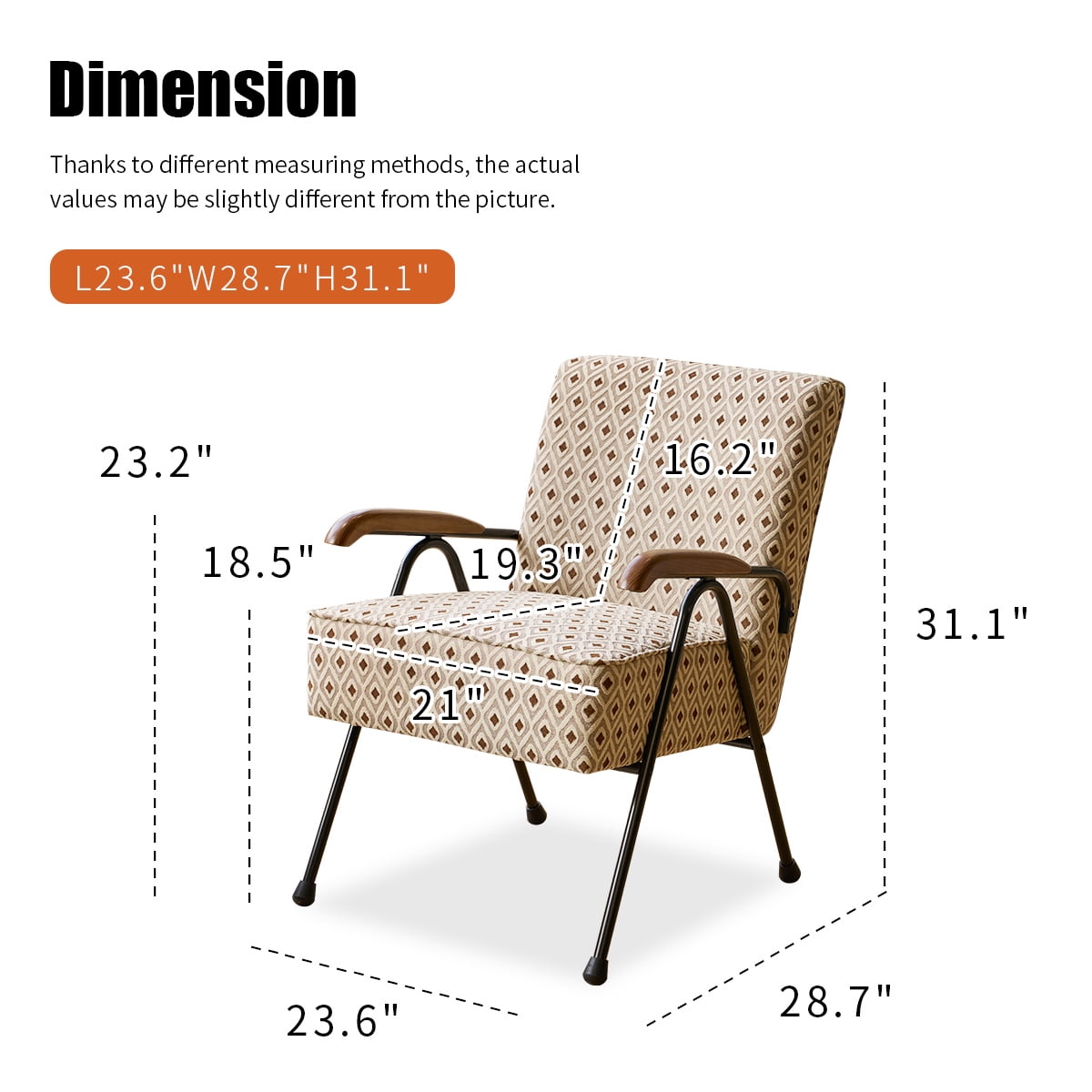 Homy Casa Accent Chair with Metal Legs and Upholstery, Living Room Reading Armchair,Beige Geometric