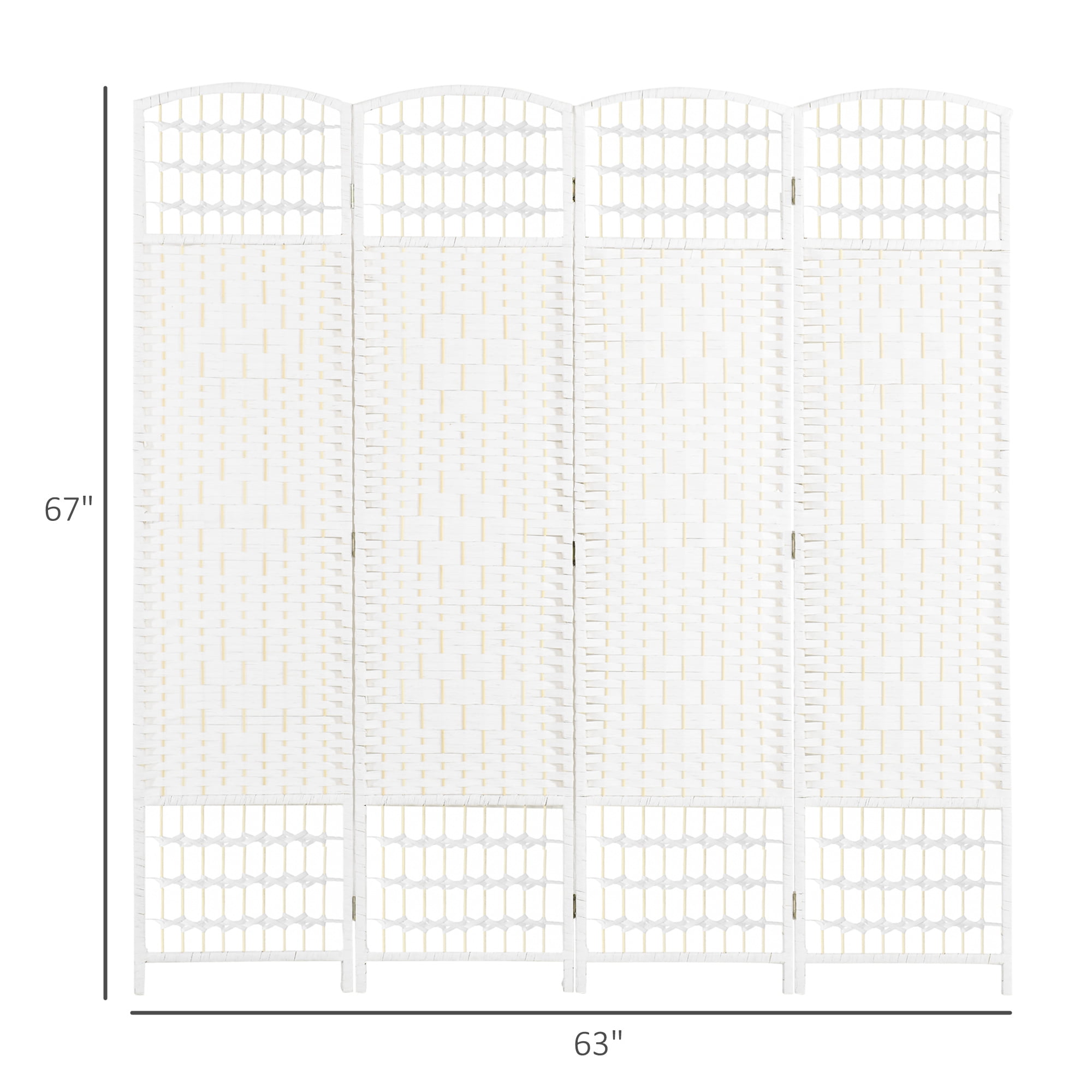 HOMCOM 4 Panel Room Divider Folding Privacy Screen, 5.6' Room Separator, Wave Fiber Freestanding Partition Wall Divider for Rooms, White